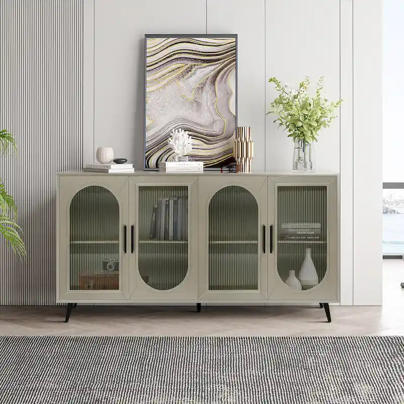 60 TV Stand with Storage Cabinet & Adjustable Shelves for 65 TVs