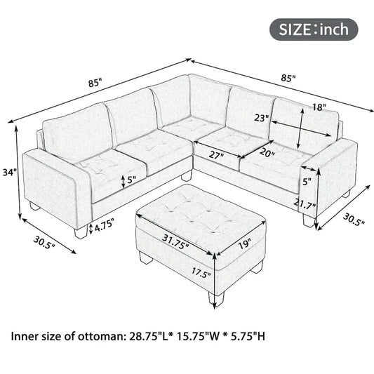 Orisfur. Sectional Corner Sofa L-shape Couch Space Saving with Storage Ottoman & Cup Holders Design