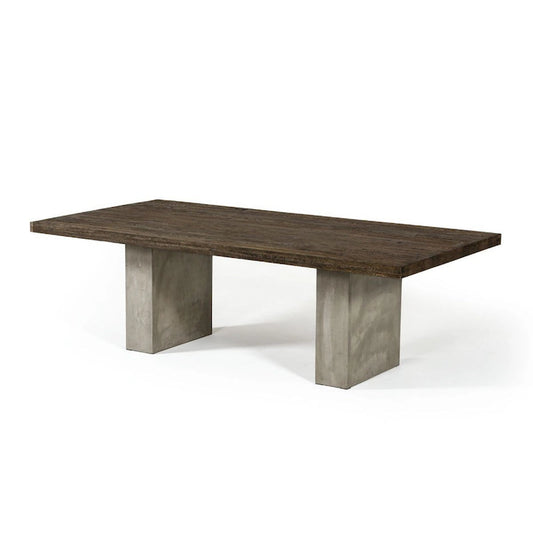 Cid Ari Dining Table, Concrete Base 118 Inch Rectangular Brown Oak Top