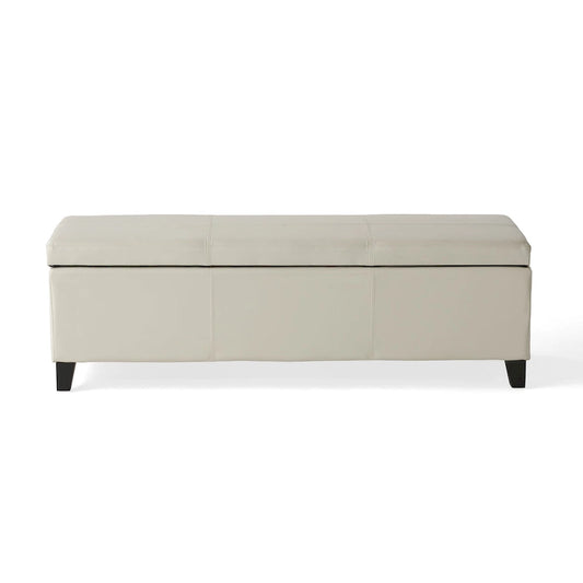 Elias Storage Ottoman Bench, Detailed Ivory Faux Leather, 51 Inch