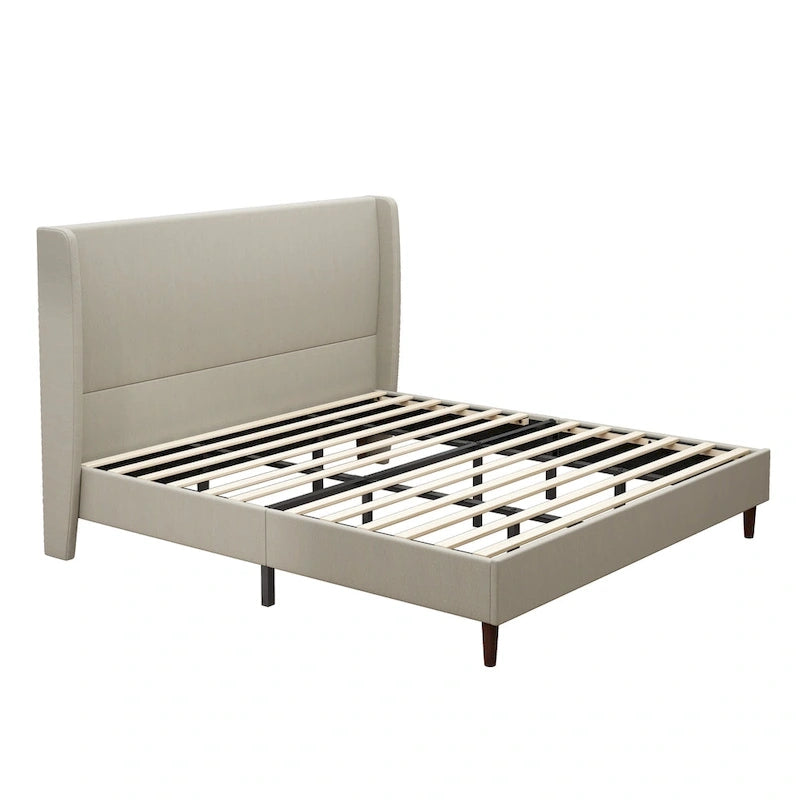King Size Solid Wood Legs Platform Bed with 12-Slat Support System