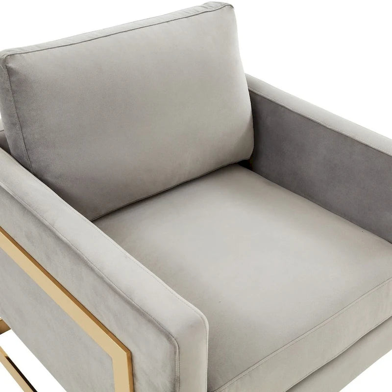 LeisureMod Lincoln Mid-Century Velvet Accent Arm Chair With Gold Frame - 34