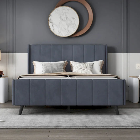 Full Size Upholstered Platform Bed, Velvet