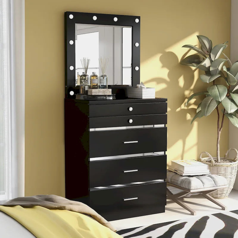 Furniture of America Mary Hollywood Glam Makeup Vanity Chest and Mirror with USBs & Outlets