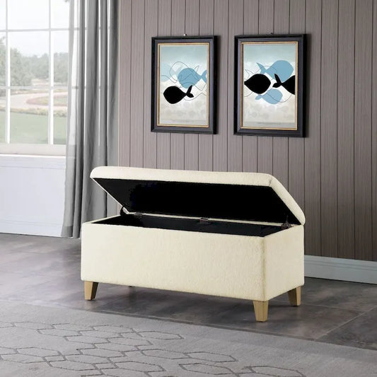 HomePop Sherpa Upholstered Storage Bench - Cream