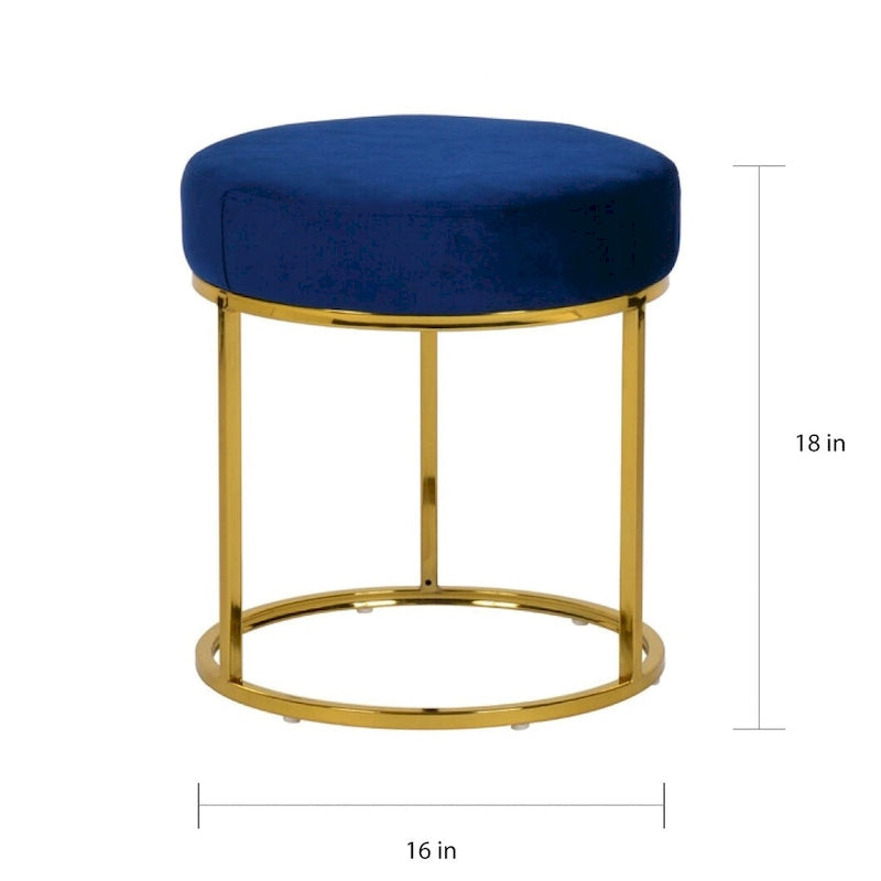 Modrest Elmont Modern Blue Velvet & Gold Stool Ottoman