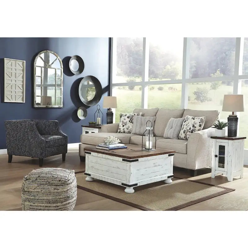 Signature Design by Ashley Wystfield Antiqued Ivory and Brown Pine Coffee Table