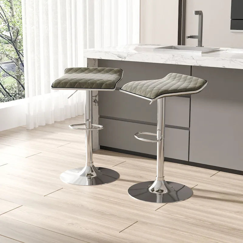 VECELO Barstools Adjustable Height Faux Leather Backless Modern Swivel Bar Stools, Bar Stools Set of 4