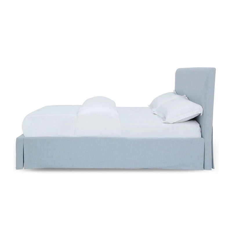 Shelby Upholstered Skirted Sky Blue Storage Panel Bed