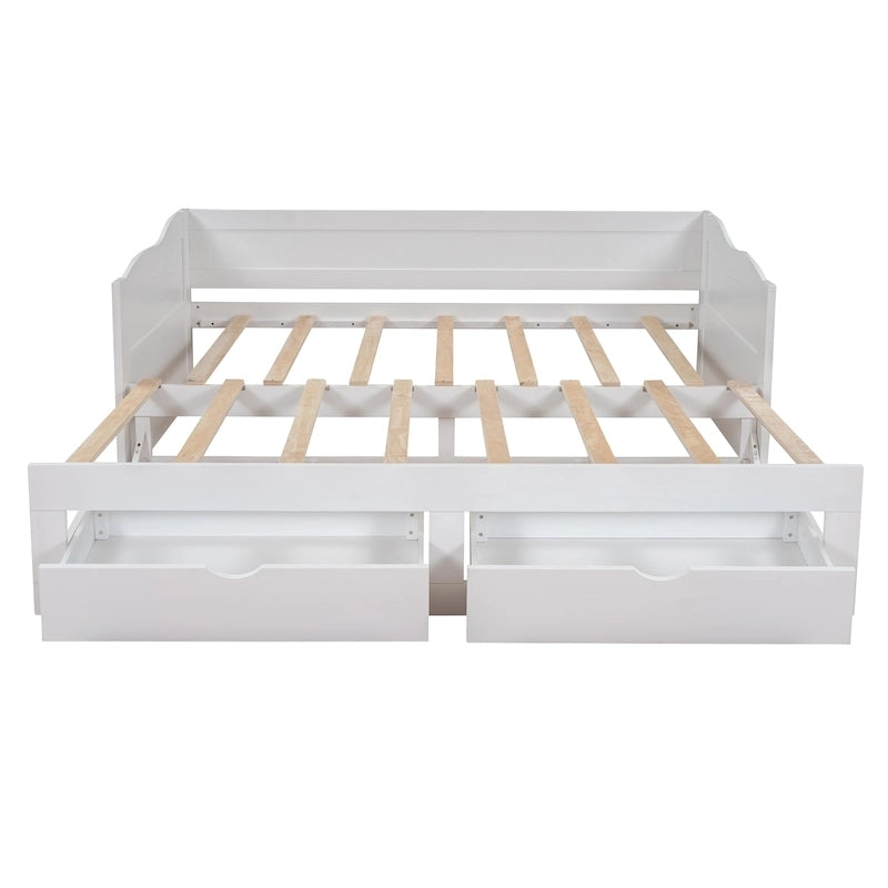 Wooden Daybed with Trundle Bed and Two Storage Drawers