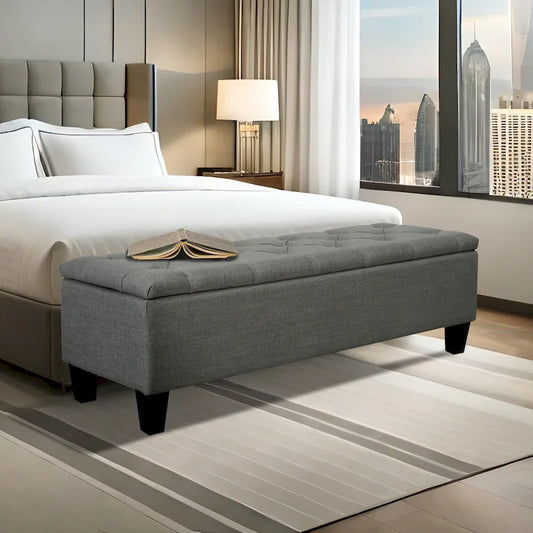 Porthos Home Vero Fabric Flip Top Button Tufted Storage Bench