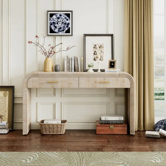 Unique Retro Silhouette Console Table with Open Style, Two Top Drawers