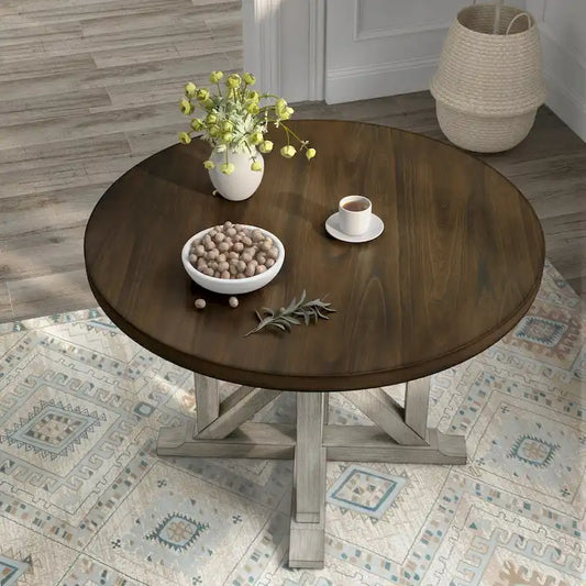 Furniture of America Derry Antique White & Dark Oak 47-inch Round Dining Table