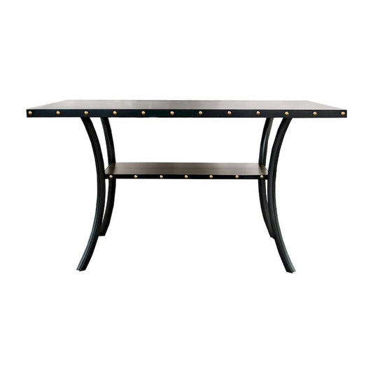 Sie 38 Inch Counter Height Table, Rectangular, Nailhead Trim, Black Wood