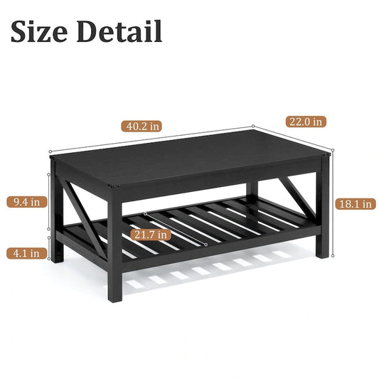 VredHom Coffee Table Center Table Tea Table with Shelf - 18.1 in H x 40.2 in W x 22 in D