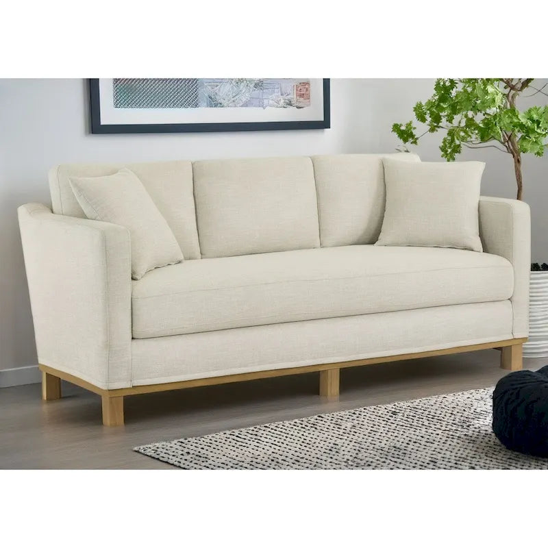 Brookside Jolene 3-Seater Upholstered Sofa with Wood Base and Throw Pillows