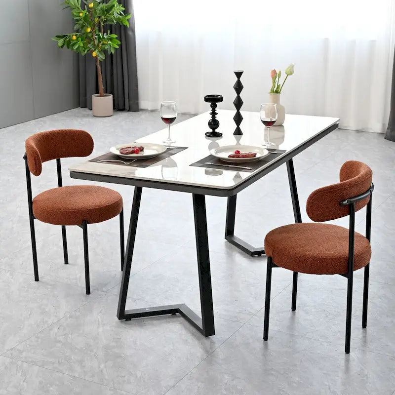 Boucle Dining Chairs Set of 2,Mid-Century Modern Curved Backrest Chair,Round Upholstered Kitchen Chairs