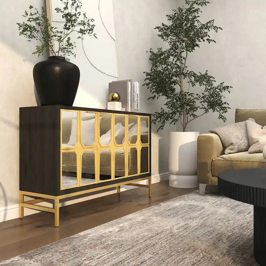 Wooden Room Cabinet with Mirrored Front - Gold or Black - Roche River Decor