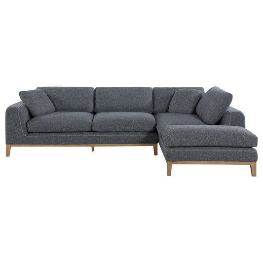 2 Piece L Shaped Modular Sectional Sofa with 2 Pillows, Woven Gray Fabric