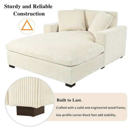 Beige 53.5 Chaise Lounge Chair with Solid Wood Legs and Comfort Pillows