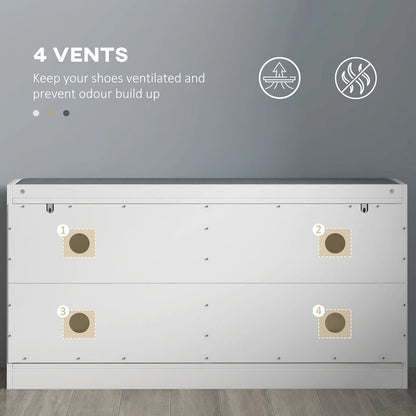 Entryway Bench with 2 Flip Drawers, Seating Cushion, and 2 Vents for 8 Pairs of Shoes for Hallway
