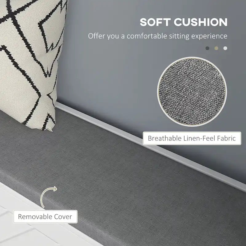 Entryway Bench with 2 Flip Drawers, Seating Cushion, and 2 Vents for 8 Pairs of Shoes for Hallway