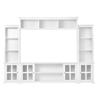 White Entertainment Wall Unit with Bridge & Tempered Glass Door for 70 TVs
