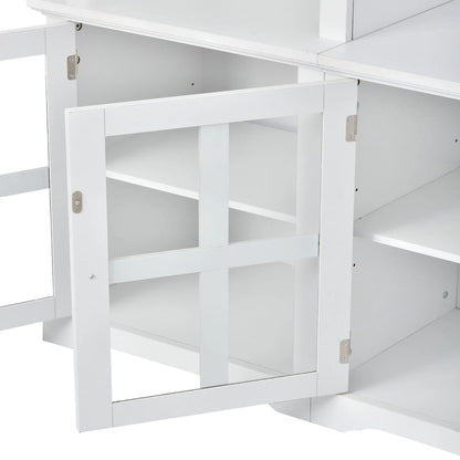 White Entertainment Wall Unit with Bridge & Tempered Glass Door for 70 TVs