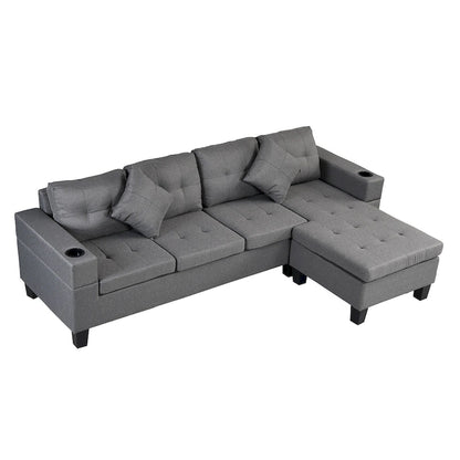 Modern 4-Seat L-Shaped Sectional Sofa with Lounge Chaise