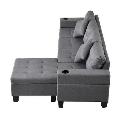 Modern 4-Seat L-Shaped Sectional Sofa with Lounge Chaise