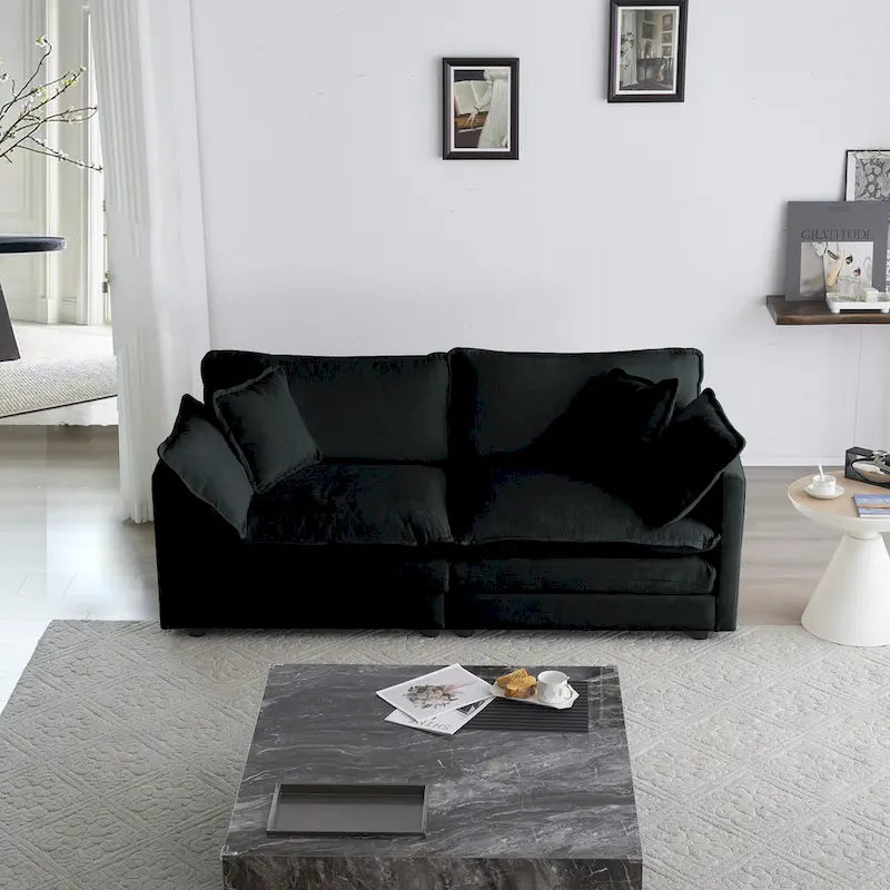Black 4-Piece Chenille Modular Sectional Sofa with Loveseat & Ottomans