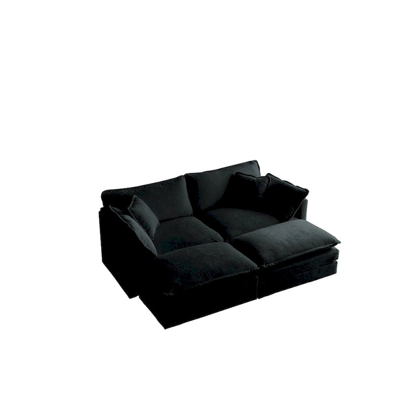 Black 4-Piece Chenille Modular Sectional Sofa with Loveseat & Ottomans