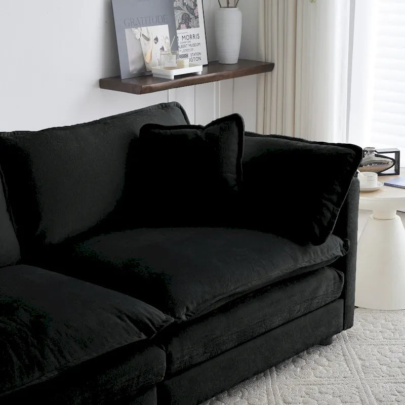 Black 4-Piece Chenille Modular Sectional Sofa with Loveseat & Ottomans