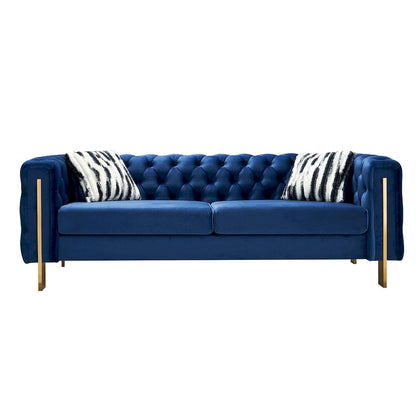 84.25 Button Tufted Upholstered 3-Seater Sofa with Gold Decoration