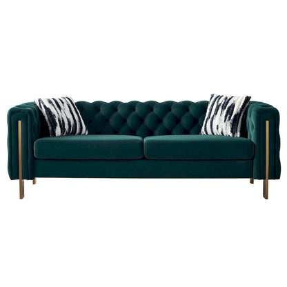 84.25 Button Tufted Upholstered 3-Seater Sofa with Gold Decoration