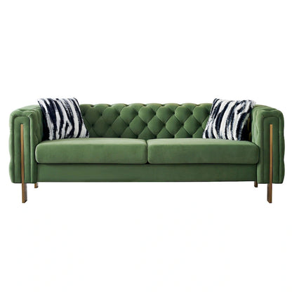 84.25 Button Tufted Upholstered 3-Seater Sofa with Gold Decoration