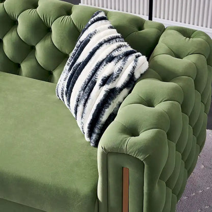 84.25 Button Tufted Upholstered 3-Seater Sofa with Gold Decoration