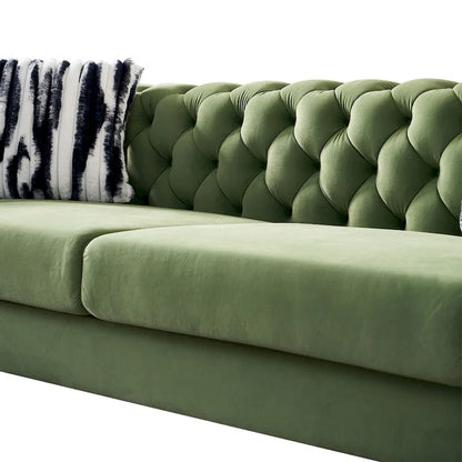 84.25 Button Tufted Upholstered 3-Seater Sofa with Gold Decoration