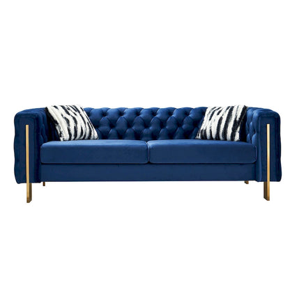 84.25 Button Tufted Upholstered 3-Seater Sofa with Gold Decoration