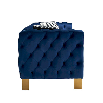 84.25 Button Tufted Upholstered 3-Seater Sofa with Gold Decoration