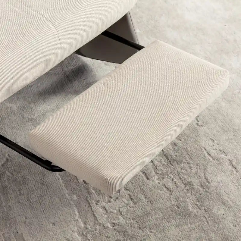 Corduroy Rocker Recliner with Footrest and PU Leather Leg