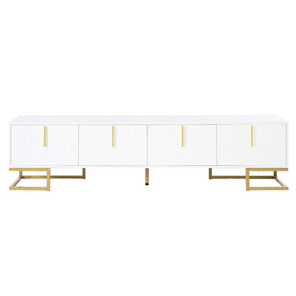 White+Gold 70.8 TV Stand with Gold Handles & Cabinets for 80 TVs