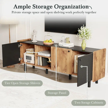 Mid Century TV Stand with 3 Cabinets, Media Console Table for TVs up to 70, Entertainment Center with Storage
