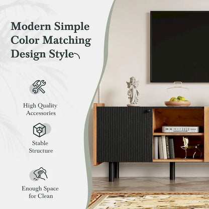 Mid Century TV Stand with 3 Cabinets, Media Console Table for TVs up to 70, Entertainment Center with Storage