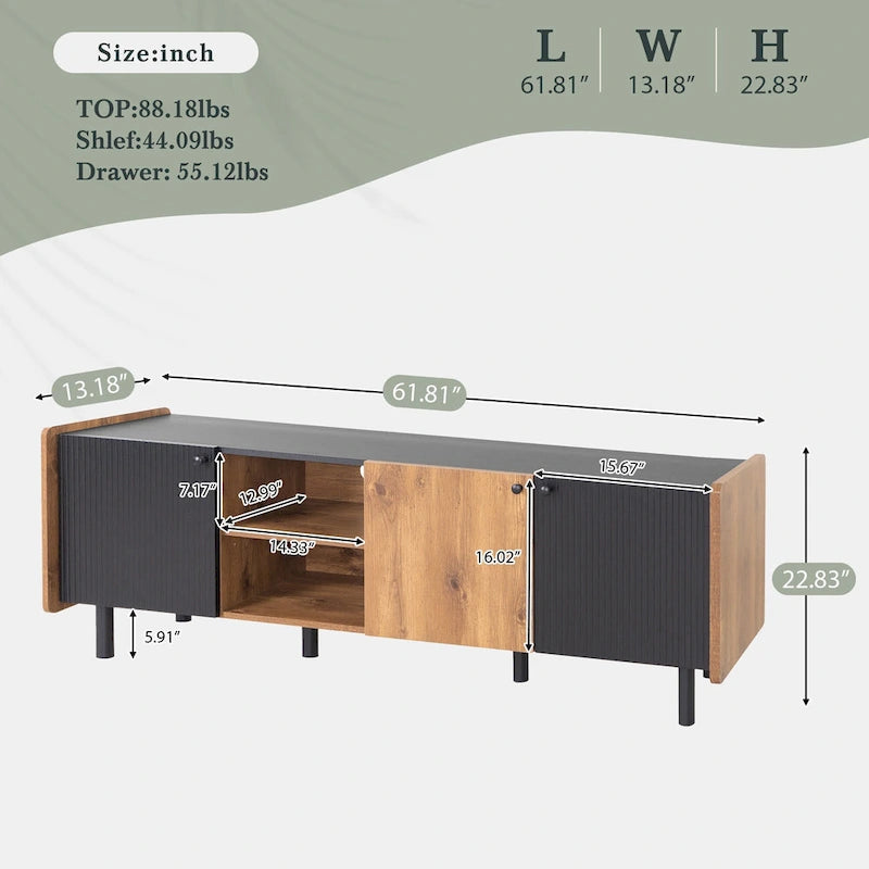 Mid Century TV Stand with 3 Cabinets, Media Console Table for TVs up to 70, Entertainment Center with Storage