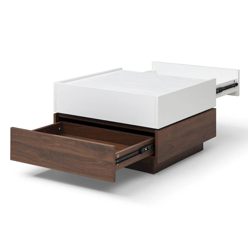 2 Set Coffee table,Rotating Table with 2 Drawers,High wood 2-Tier Center Table with Storage,Square Table with Swivel Tabletop