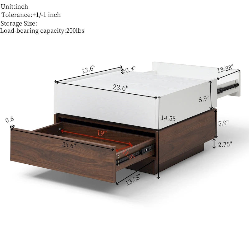 2 Set Coffee table,Rotating Table with 2 Drawers,High wood 2-Tier Center Table with Storage,Square Table with Swivel Tabletop