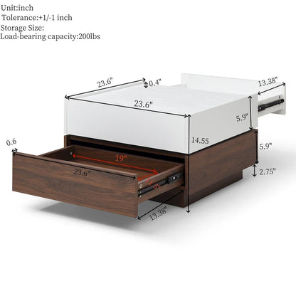 2 Set Coffee table,Rotating Table with 2 Drawers,High wood 2-Tier Center Table with Storage,Square Table with Swivel Tabletop