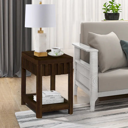 25 Rectangular Farmhouse End Table with Storage Shelf, Sofa Side Table with Solid Wood Legs for Living Room, Bedroom, Office