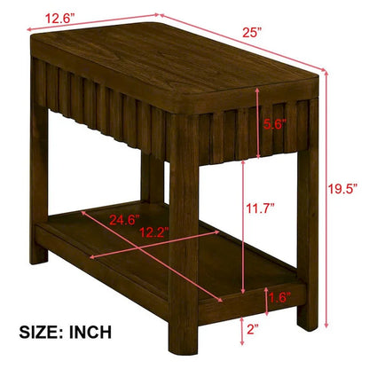 25 Rectangular Farmhouse End Table with Storage Shelf, Sofa Side Table with Solid Wood Legs for Living Room, Bedroom, Office